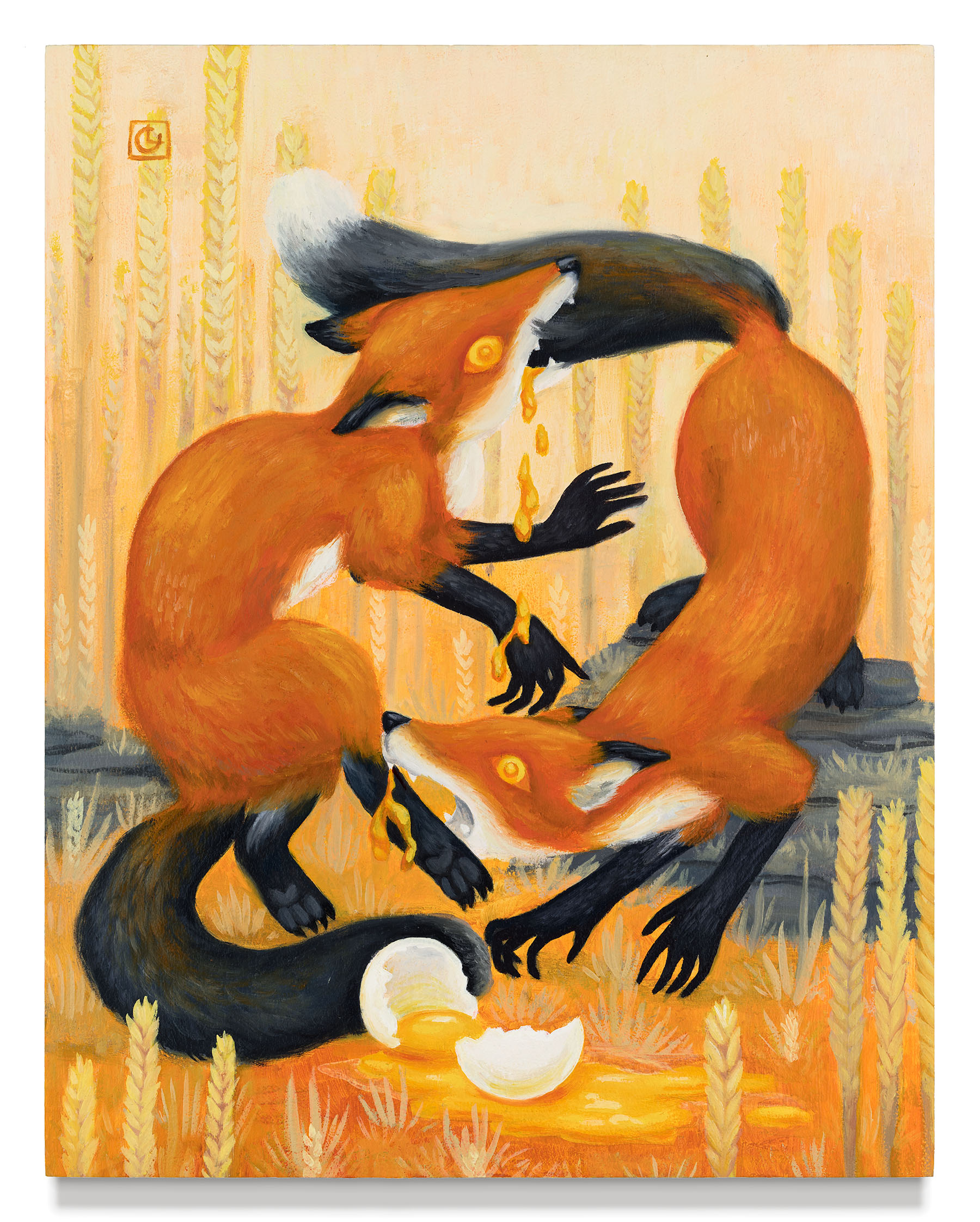 painting of two foxes attacking one another